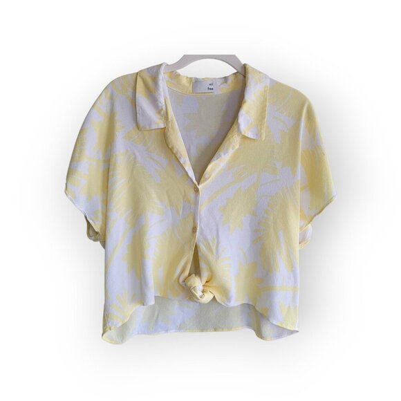 Yellow/White Leaf Print Viscose Button-Up Aritzia Wilfred L - Picture 9 of 10